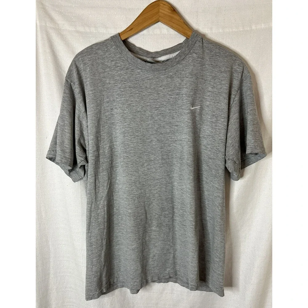 Vtg Nike Mens XL Solid Grey T-Shirt w/ White Embroidered Swoosh READ